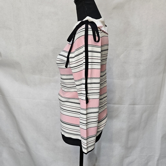 Karen Lessly Stripped Top 68% Rayon 32% Nylon Pink Black White Sz M - Picture 4 of 6